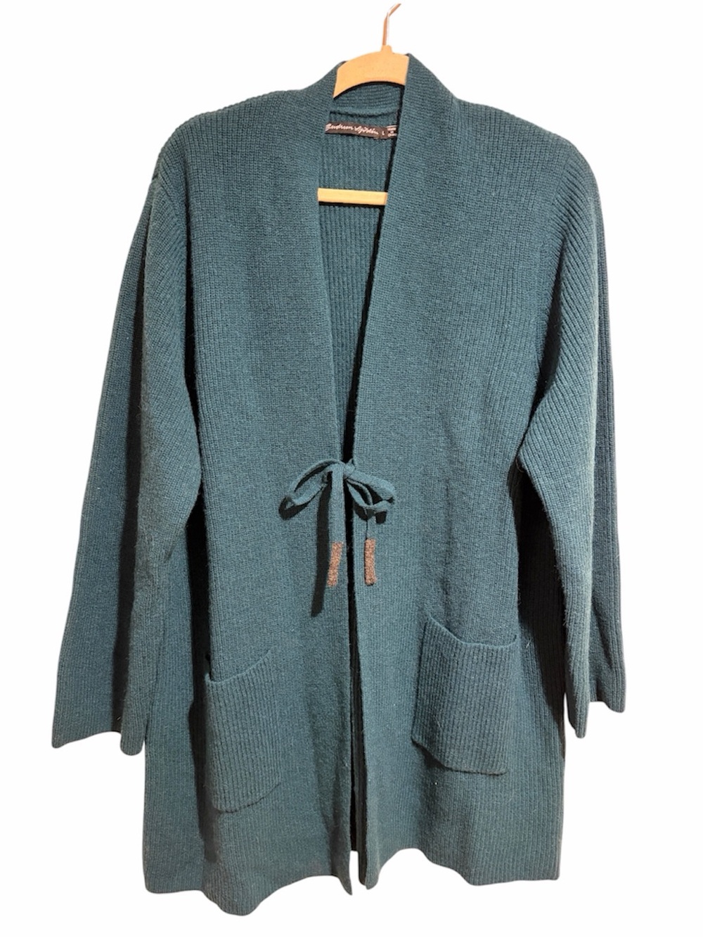Gudrun Sjoden Teal Wool Longline Tie Front Sweater Cardigan Lagenlook Large